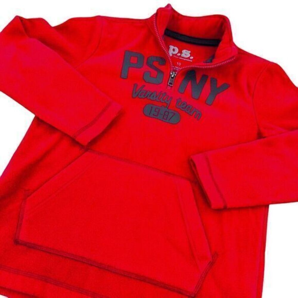 P.S. From Aeropostale Boys Size 10 Red Fleece Quarter Zip‎ Kangaroo Pouch